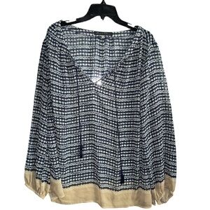 Rose & Olive Blue and Tan Long Sleeve Blouse Size 2X